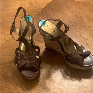 Guess Brown Strappy Cork Platforms NWT Size 8